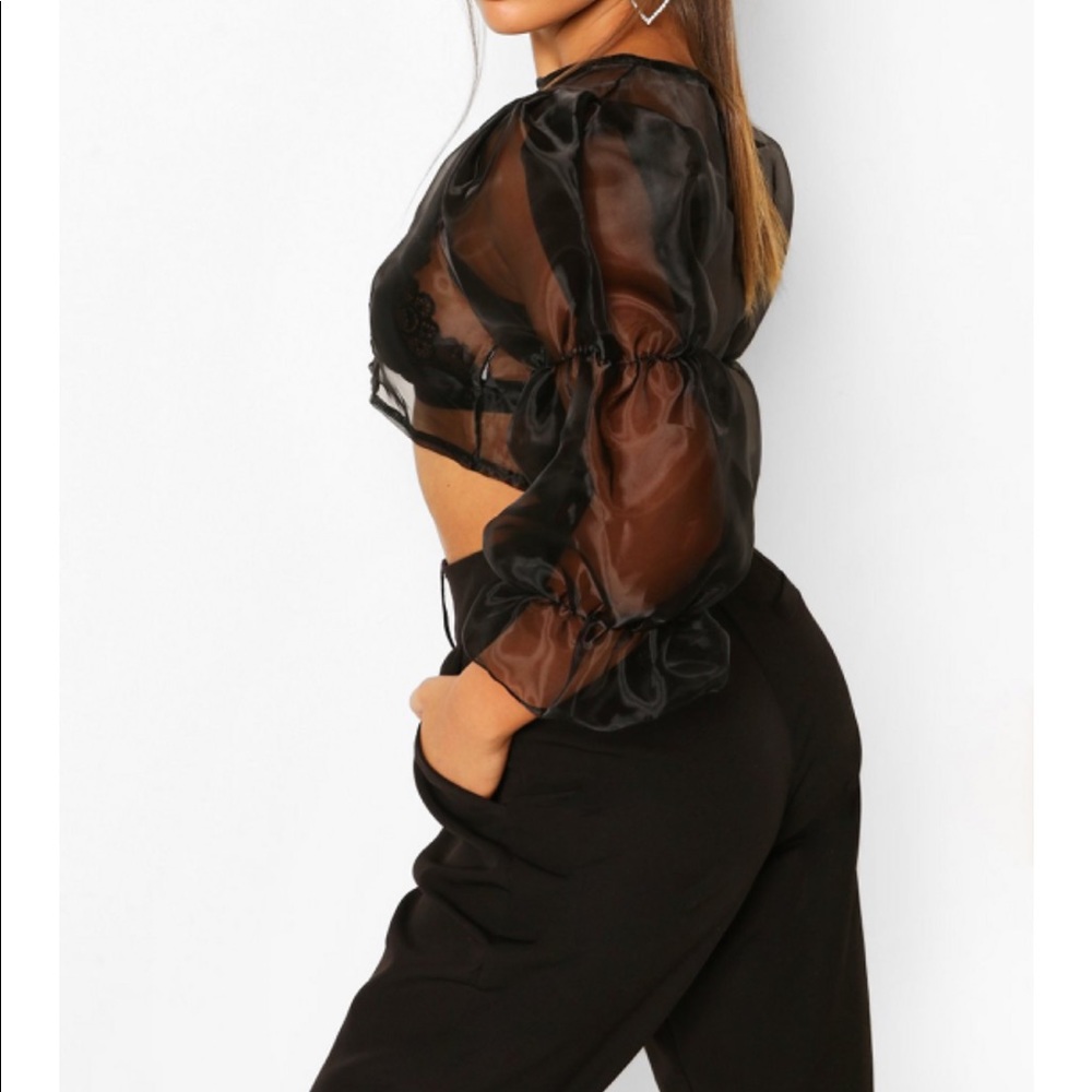 ๐ธ๐BOOHOO Petite Volume Sleeve Organza Top - Picture 5 of 6